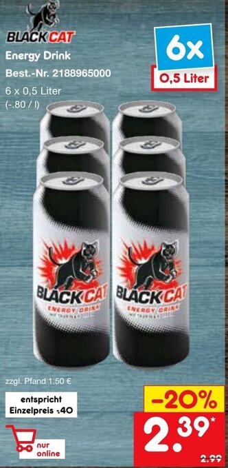Netto Marken-Discount Black Cat Energy Drink Angebot