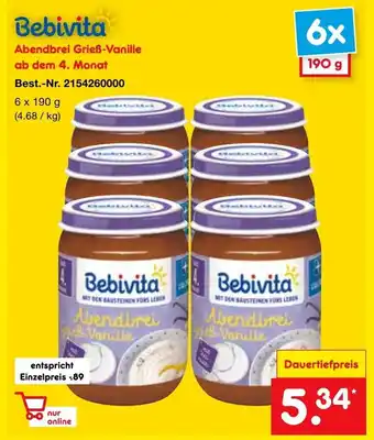 Netto Marken-Discount Bebivita Abendbrei Grieß Vanille ab dem. 4 Monat Angebot