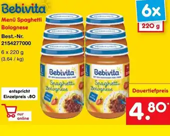 Netto Marken-Discount Bebivita Menü Spaghetti Bolognese Angebot