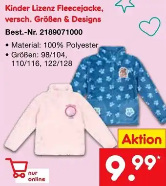 Netto Marken-Discount Kinder Lizenz Fleecejacke, versch. Größen & Designs Angebot