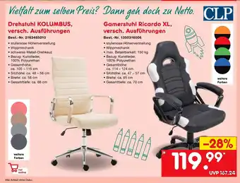 Netto Marken-Discount Drehstuhl Kolumbus, versch. Ausführungen oder Gamerstuhl Ricardo XL Angebot