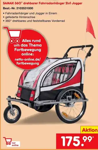 Netto Marken-Discount Samax 360 drehbarer Fahrradanhänger 2in1 Jogger Angebot