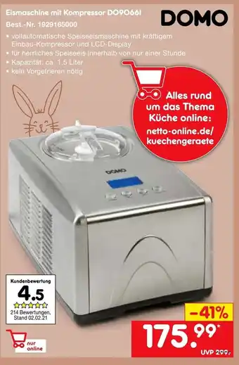 Netto Marken-Discount Domo Eismaschine mit Kompressor DO90661 Angebot