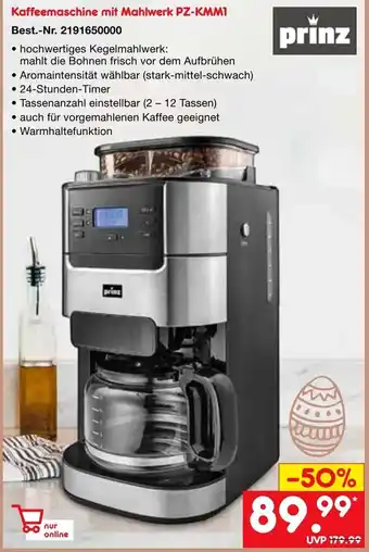 Netto Marken-Discount Prinz Kaffeemaschine mit Mahlwerk PZ KMM1 Angebot