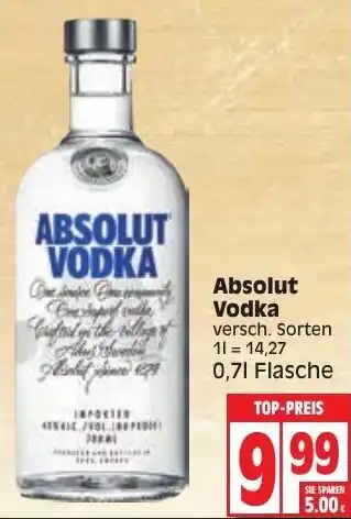 Edeka Absolut Vodka 0,7L Flasche Angebot