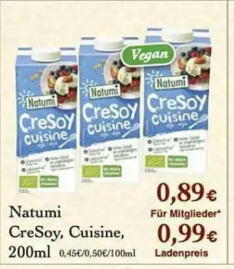 LPG Biomarkt Natumi Cresoy, Cuisine Angebot