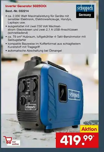 Netto Marken-Discount Scheppach Inverter Generator Sg2500i Angebot