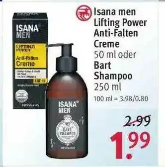 Rossmann Isana Men Lifting Power Anti-falten Creme Oder Bart Shampoo Angebot
