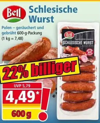 Norma Bell Schlesische Wurst 600g Packung Angebot