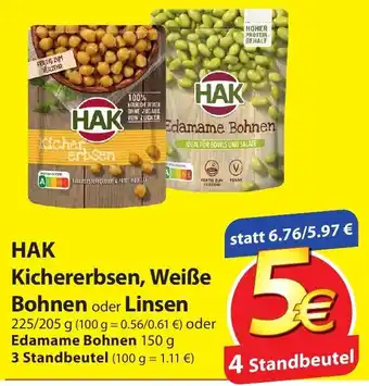 Famila Nord Ost HAK Kichererbsen, Weiẞe Bohnen oder Linsen 225/205g Edamame Bohnen 150g 3 Standbeutel Angebot