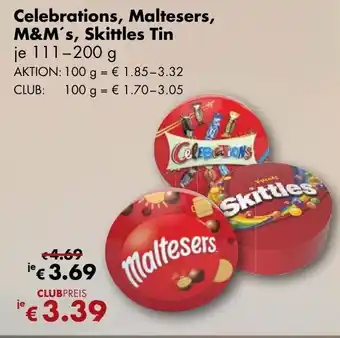 Travel Free Celebrations, Maltesers, M&M's, Skittles Tin 111-200g Angebot