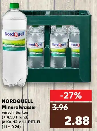 Kaufland Nordquell Mineralwasser je Ka. 12 x 1-l-PET-Fl. Angebot