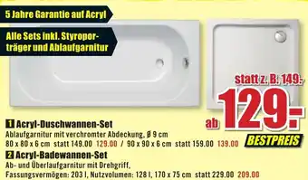 B1 Discount Baumarkt Acryl Duschwannen Set oder Acryl Badewannen Set Angebot