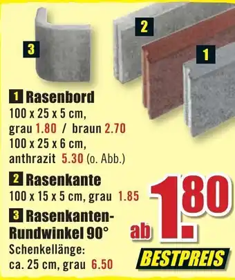 B1 Discount Baumarkt Rasenbord, Rasenkante oder Rasenkanten Rundwinkel 90° Angebot