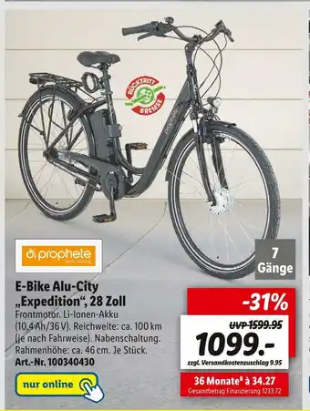 Lidl Prophete e-bike alu-city „expedition“, 28 zoll Angebot