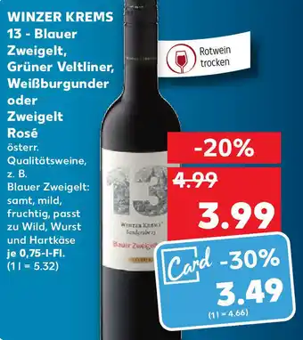 Kaufland Winzer Krems Sandgrube 13 Blauer Zweigelt, Grüner Veltliner, Weißburgunder oder Zweigelt Rosé 0,75L Angebot