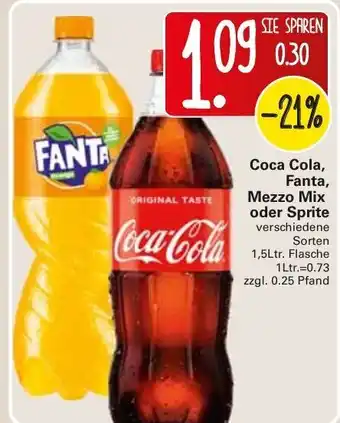 WEZ Coca Cola , Fanta, Mezzo Mix oder Sprite 1,5L Angebot