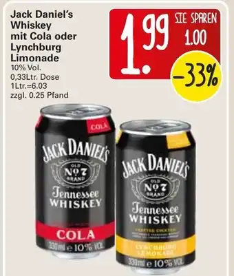 WEZ Jack Daniel's Whiskey mit Cola oder Lynchburg Limonade 0,33L Angebot