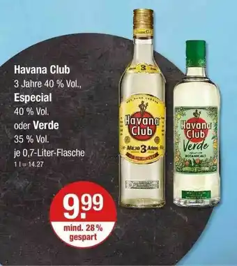 V Markt Havana Club 3 Jahre 40 % Vol Especial 40 % Vol Oder Verde 35 % Vol Angebot