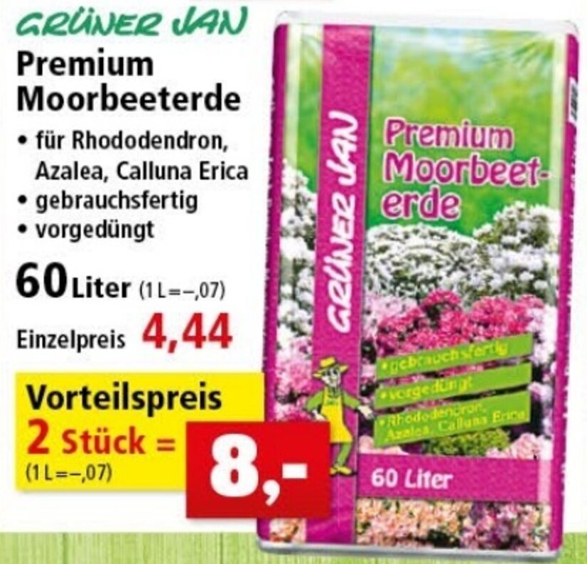 Gruner Jan Premium Moorbeeterde 60L Angebot bei Thomas Philipps