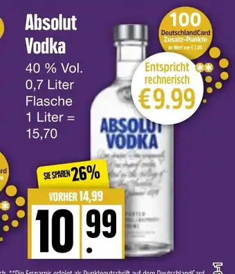 Edeka Frischemarkt Absolut Vodka 0,7 liter flasche Angebot