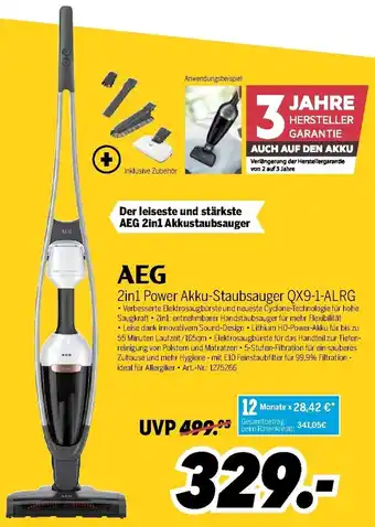 MEDIMAX AEG 2in1 Power Akku Staubsauger QX9-1-ALRG Angebot