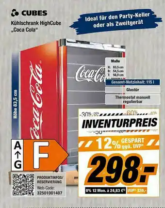 Expert Bening Cubes Kühlschrank Highcube Coca-cola Angebot