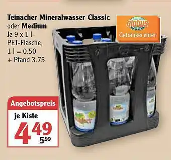 Globus Teinacher Mineralwasser Classic Oder Medium Angebot