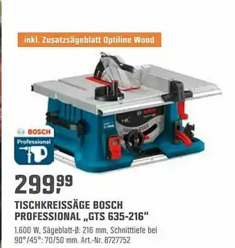 OBI Tischkreissäge Bosch Professional „gts 635-216“ Angebot