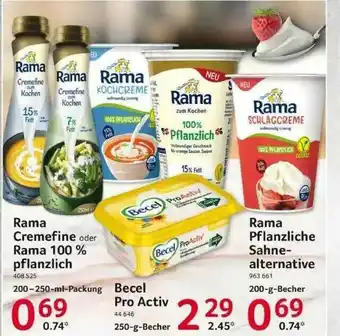 Selgros Rama Creme Fine, 100% Pflanzlich, Pro Activ Oder Pflanzliche Sahnealternative Angebot