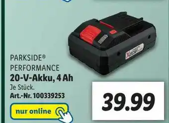 Lidl Parkside Performance 20-v-akku, 4ah Angebot