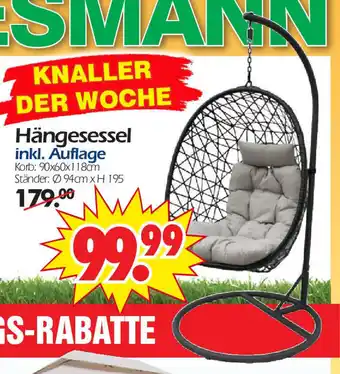 Wreesmann Hangesessel Korb inkl. Auflage 90 x 60 x 118 cm Angebot