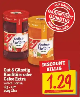 NP Discount Gut & Günstig Konfitüre oder Gelee Extra 450g Glas Angebot