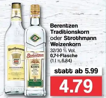 Famila Nord West Berentzen Traditionskorn oder Strothmann Weizenkorn 0,7L Flasche Angebot