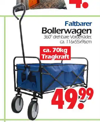 Wreesmann Faltbarer Bollerwagen 116 x 55 x 96 cm 70 kg Tragkraft Angebot