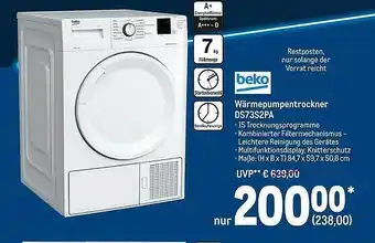 METRO Beko Wärmepumpentrockner DS73S2PA Angebot