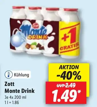 Lidl Zott monte drink 4 x 200ml Angebot