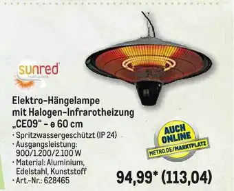 METRO Sunred Elektro Hängelampe Mit Halogen Infrarotheizung „CE09” ø 60 Cm Angebot