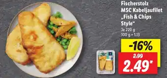 Lidl Fischerstolz MSC kabeljaufilet fish & chips style 220g Angebot