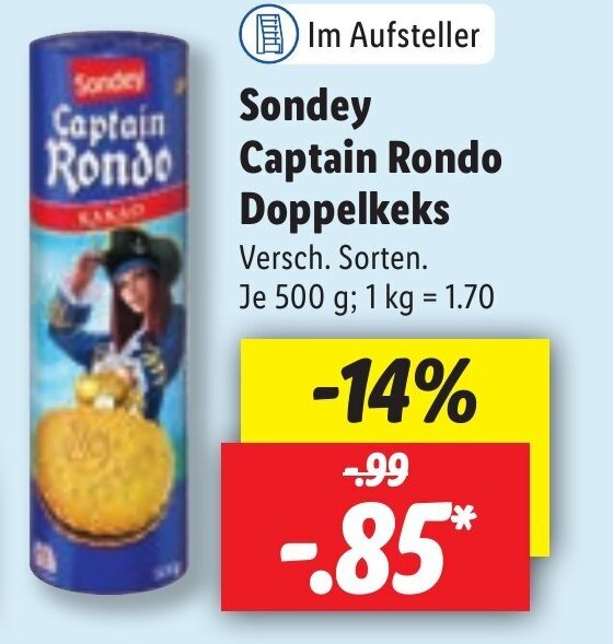 Sondey captain rondo doppelkeks 500g Angebot bei Lidl