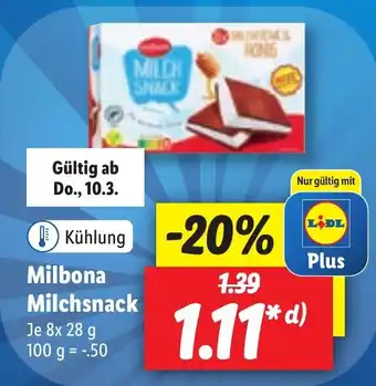 Lidl Milbona milchsnack 8 x 28g Angebot