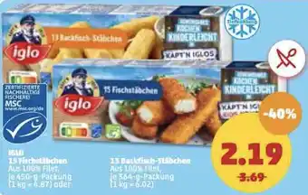 PENNY Iglo 15 Fischstäbchen 450g oder 13 Backfisch Stäbchen 364g Packung Angebot