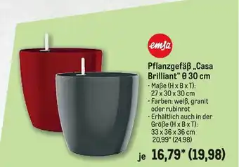 METRO Emsa Pflanzgefäß „Casa Brilliant” 0 30 Cm Angebot