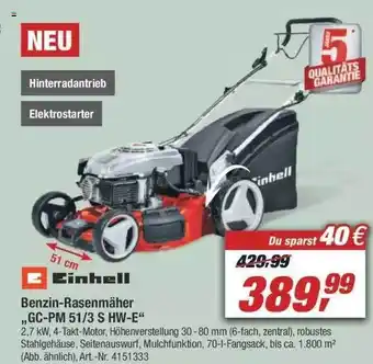 toom Baumarkt Einhell Benzin Rasenmäher „gc-pm 51:3 S Hw-e” Angebot