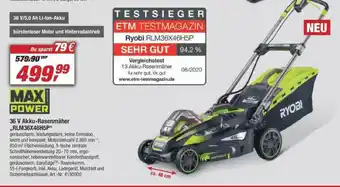 toom Baumarkt Ryobi Max Power 36v Akku Rasenmäher Rlm36x46h5p Angebot