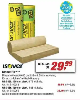 toom Baumarkt Isover Klemmfilz Angebot
