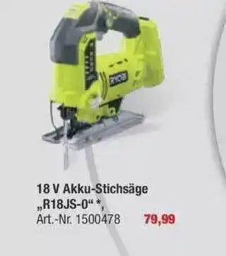 toom Baumarkt Ryobi 18 V Akku Stichsäge R18js-0 Angebot