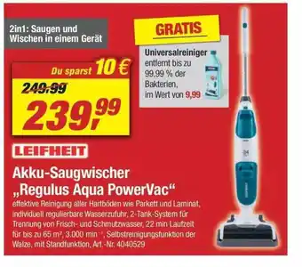 toom Baumarkt Leifheit Akku Saugwischer „Regulus Aqua Powervac” Angebot