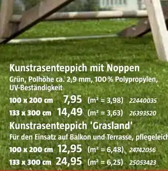 Bauhaus Kunstrasenteppich mit noppen oder 'grasland' Angebot