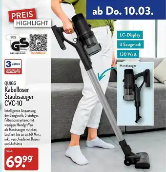 Aldi Nord Quigg Kabelloser Staubsauger Cvc-10 Angebot